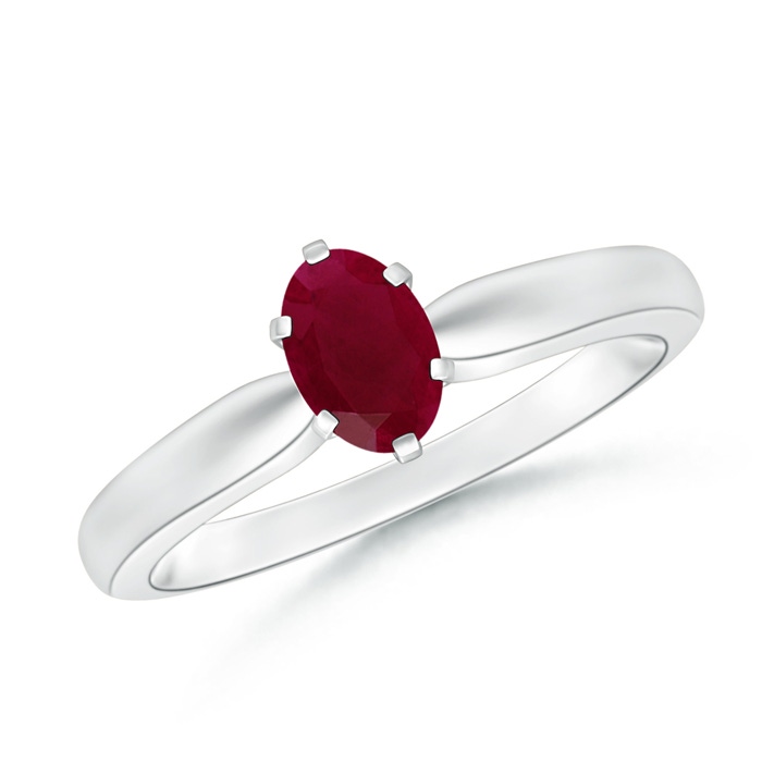 6x4mm A Tapered Shank Oval Solitaire Ruby Ring in White Gold 