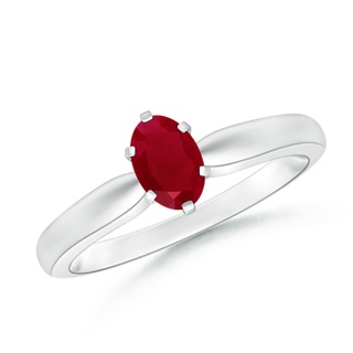 6x4mm AA Tapered Shank Oval Solitaire Ruby Ring in 10K White Gold