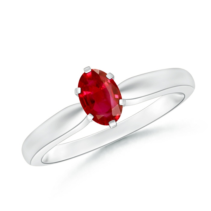 6x4mm AAA Tapered Shank Oval Solitaire Ruby Ring in White Gold 