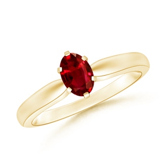 6x4mm AAAA Tapered Shank Oval Solitaire Ruby Ring in Yellow Gold