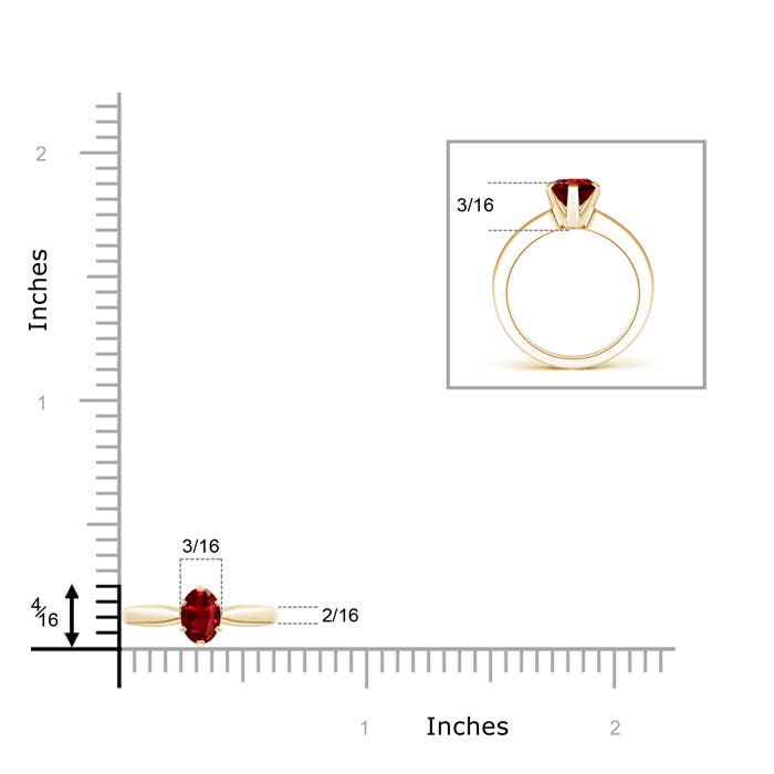 6x4mm AAAA Tapered Shank Oval Solitaire Ruby Ring in Yellow Gold - ruler
