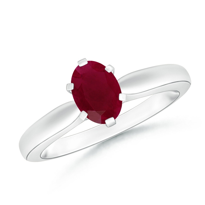 7x5mm A Tapered Shank Oval Solitaire Ruby Ring in P950 Platinum 