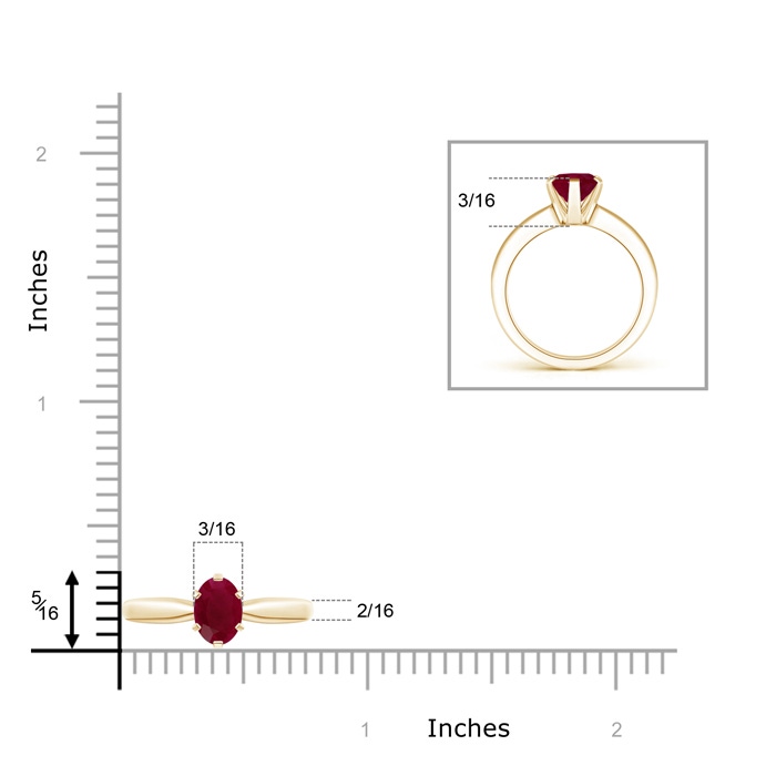 7x5mm A Tapered Shank Oval Solitaire Ruby Ring in Yellow Gold product image