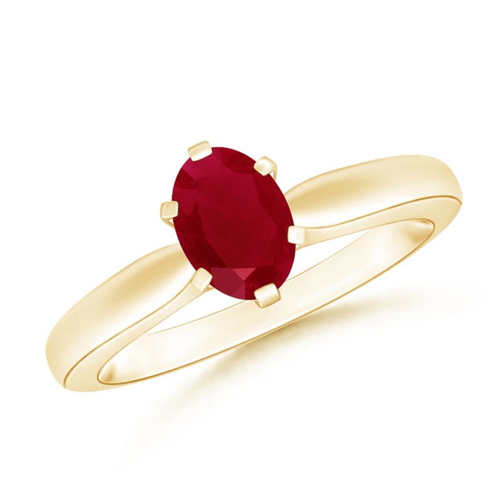 7x5mm AA Tapered Shank Oval Solitaire Ruby Ring in Yellow Gold 