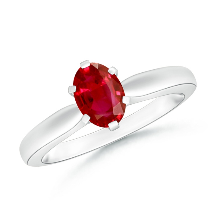 7x5mm AAA Tapered Shank Oval Solitaire Ruby Ring in P950 Platinum 