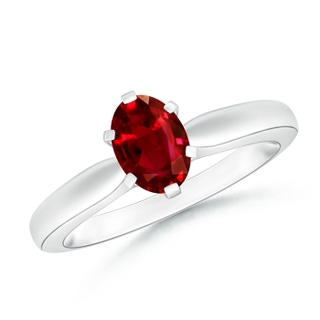 7x5mm AAAA Tapered Shank Oval Solitaire Ruby Ring in P950 Platinum
