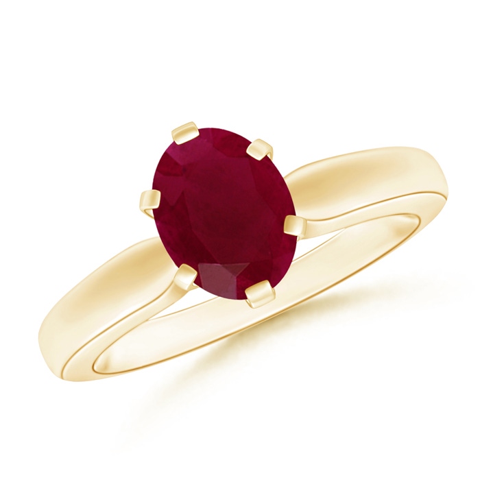 8x6mm A Tapered Shank Oval Solitaire Ruby Ring in Yellow Gold 