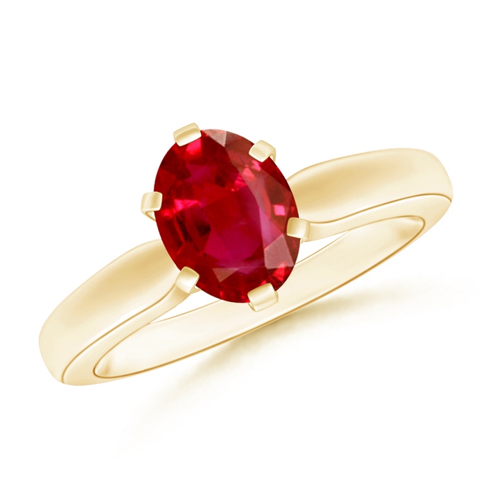 8x6mm AAA Tapered Shank Oval Solitaire Ruby Ring in Yellow Gold 
