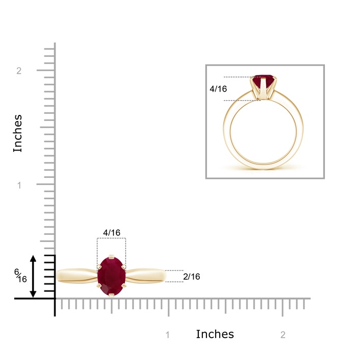 9x7mm A Tapered Shank Oval Solitaire Ruby Ring in Yellow Gold product image