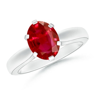 9x7mm AAA Tapered Shank Oval Solitaire Ruby Ring in 9K White Gold