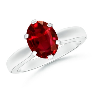 9x7mm AAAA Tapered Shank Oval Solitaire Ruby Ring in 9K White Gold