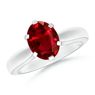 9x7mm AAAA Tapered Shank Oval Solitaire Ruby Ring in White Gold