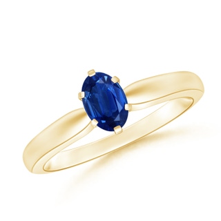 6x4mm AAA Tapered Shank Oval Solitaire Sapphire Ring in Yellow Gold