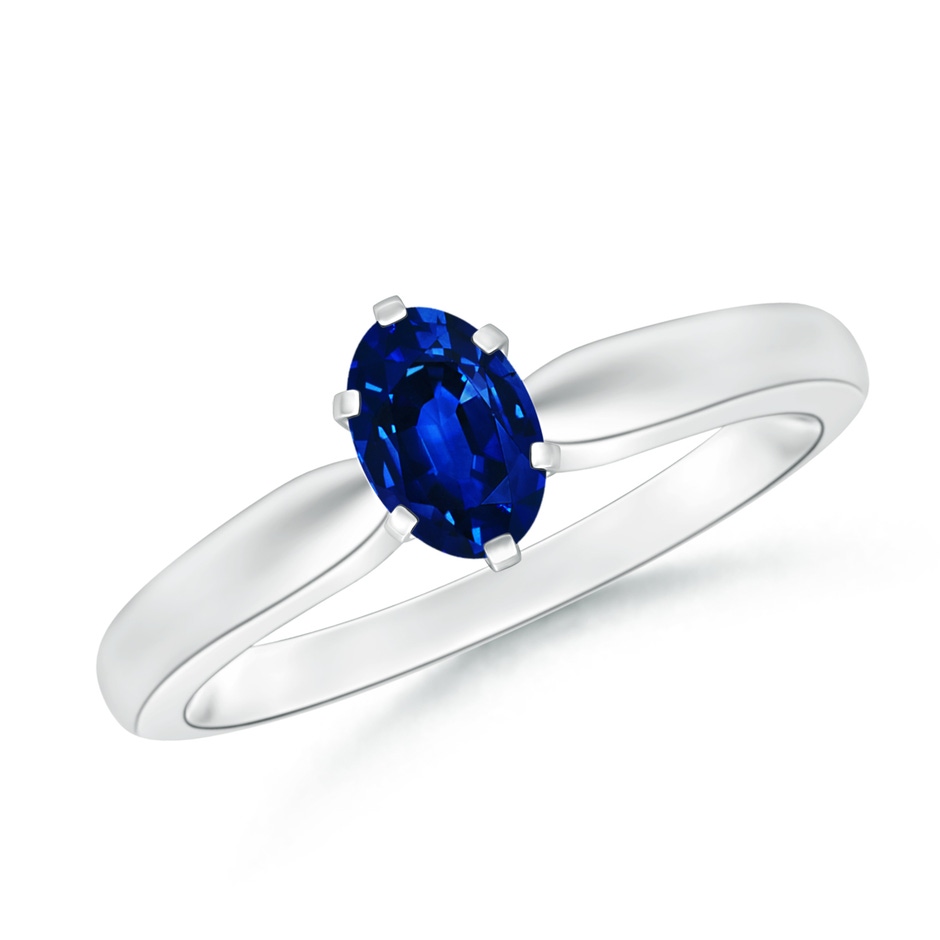 6x4mm AAAA Tapered Shank Oval Solitaire Sapphire Ring in White Gold 