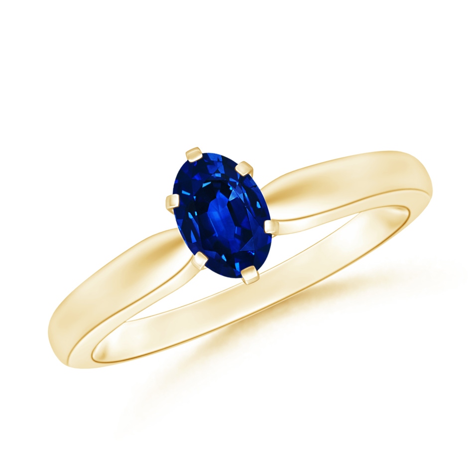 6x4mm AAAA Tapered Shank Oval Solitaire Sapphire Ring in Yellow Gold 