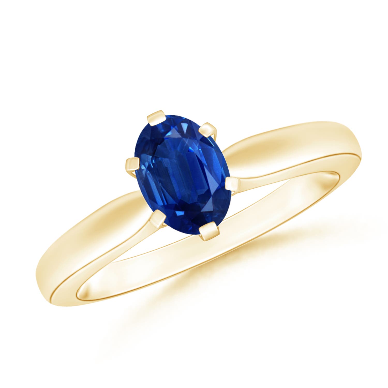 7x5mm AAA Tapered Shank Oval Solitaire Sapphire Ring in 18K Yellow Gold