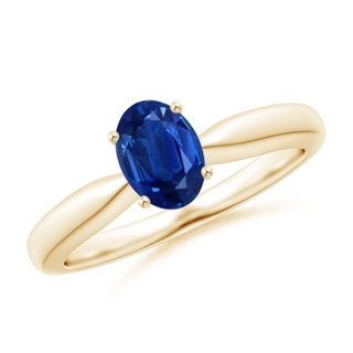 7x5mm AAA Tapered Shank Oval Solitaire Sapphire Ring in Yellow Gold