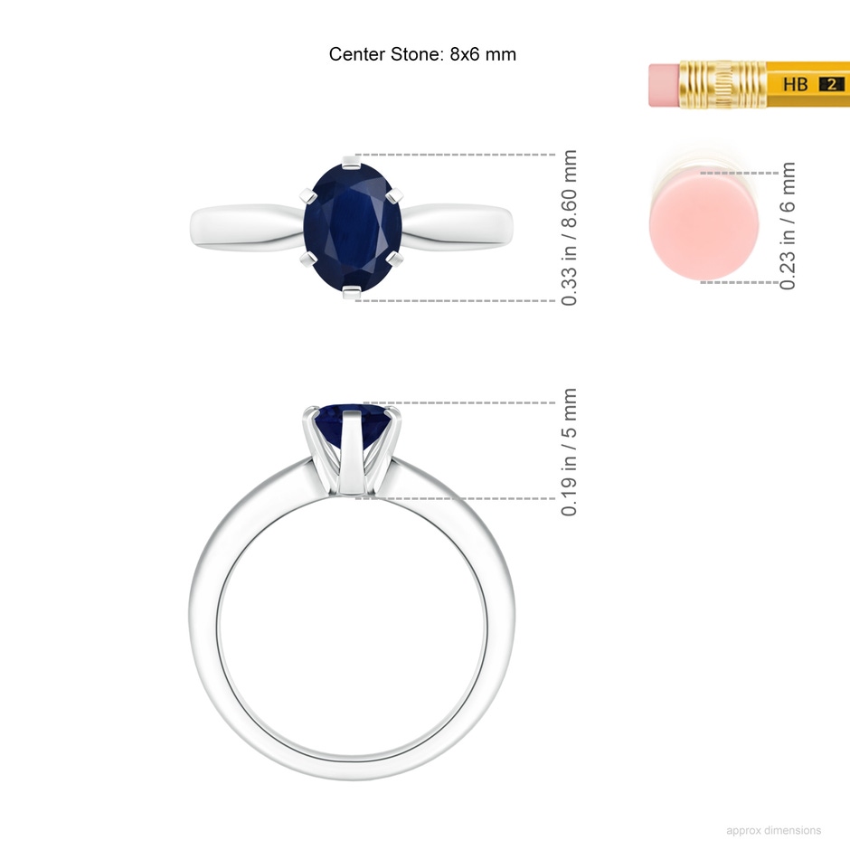 8x6mm A Tapered Shank Oval Solitaire Sapphire Ring in P950 Platinum ruler
