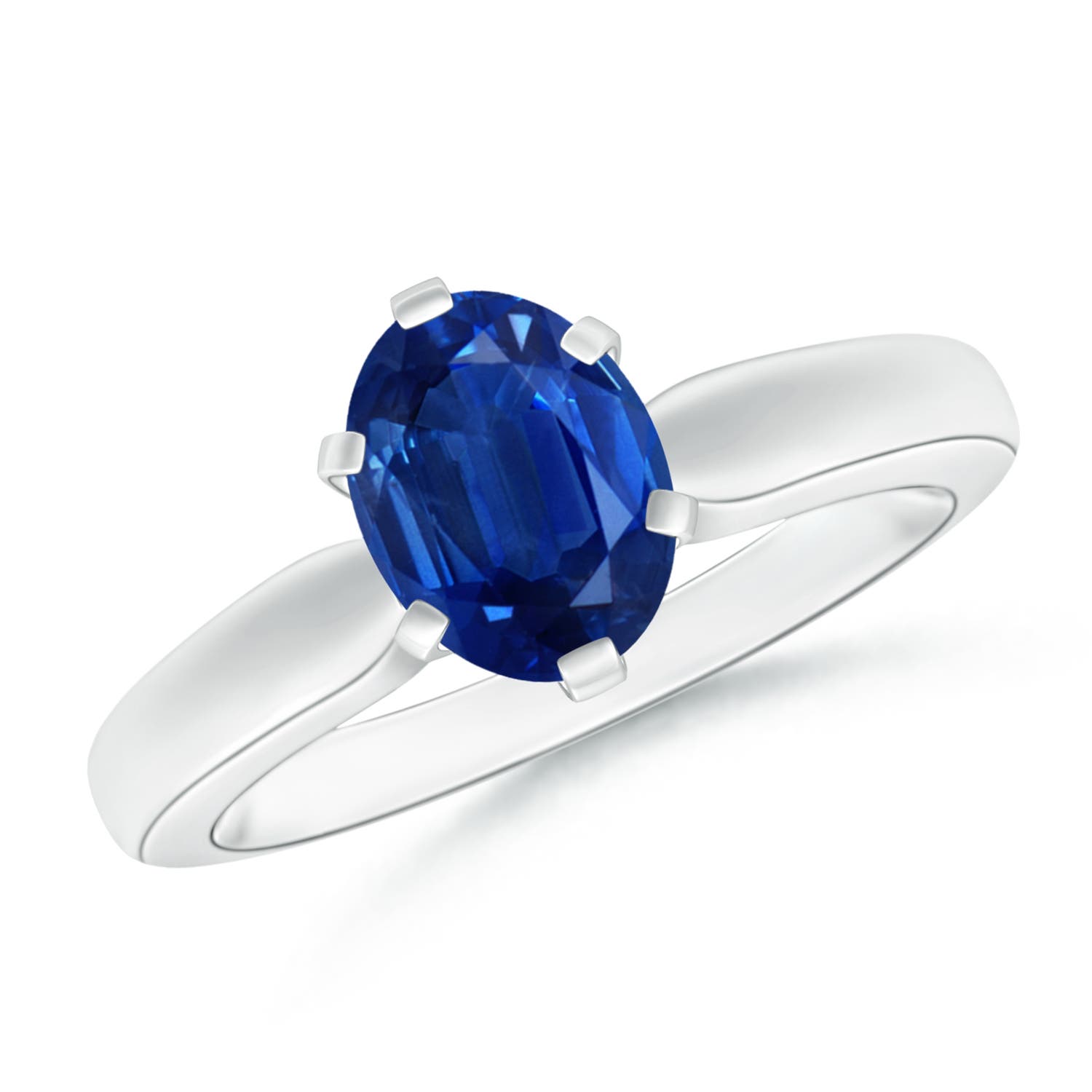 8x6mm AAA Tapered Shank Oval Solitaire Sapphire Ring in 18K White Gold