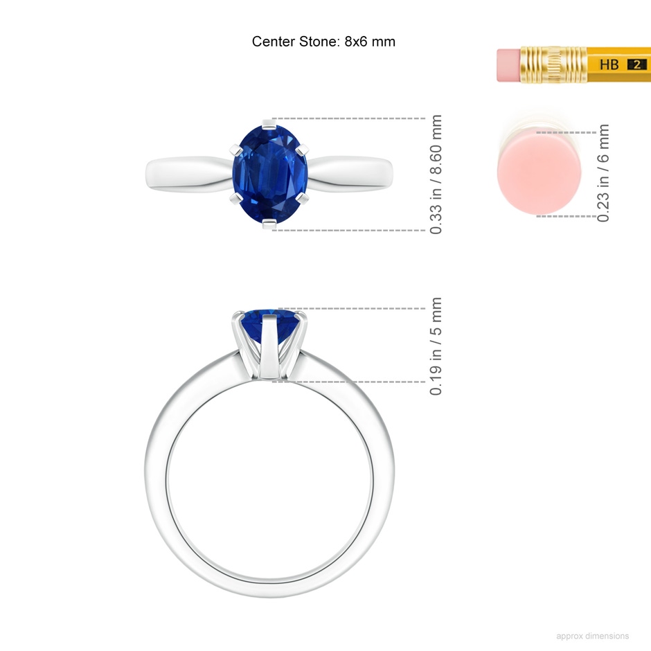 8x6mm AAA Tapered Shank Oval Solitaire Sapphire Ring in P950 Platinum ruler