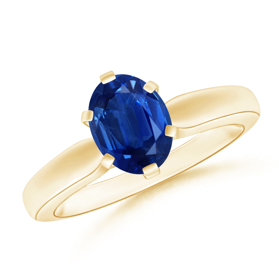8x6mm AAA Tapered Shank Oval Solitaire Sapphire Ring in Yellow Gold 
