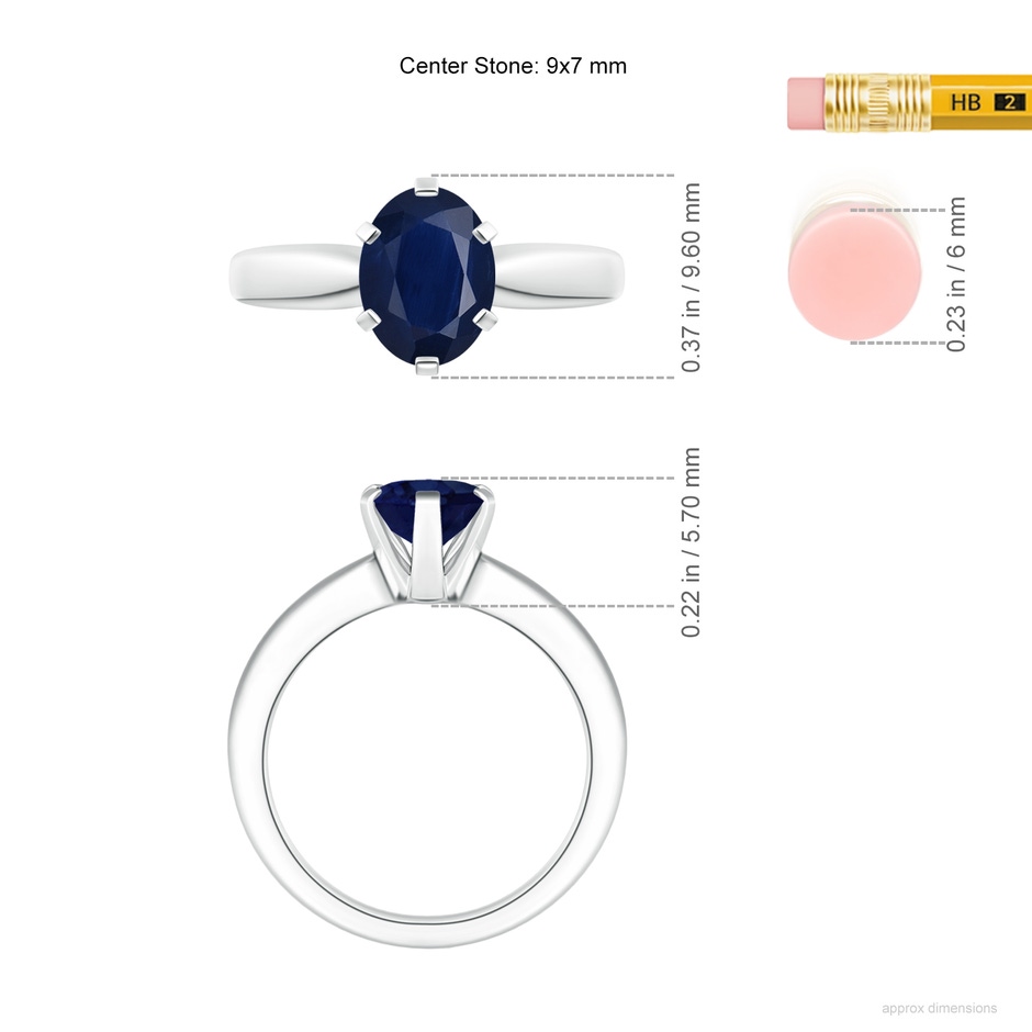9x7mm A Tapered Shank Oval Solitaire Sapphire Ring in White Gold ruler