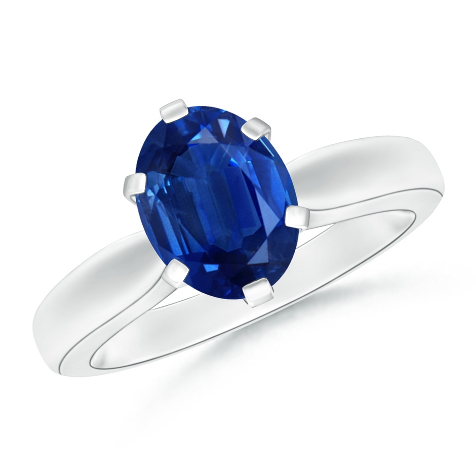 9x7mm AAA Tapered Shank Oval Solitaire Sapphire Ring in P950 Platinum 