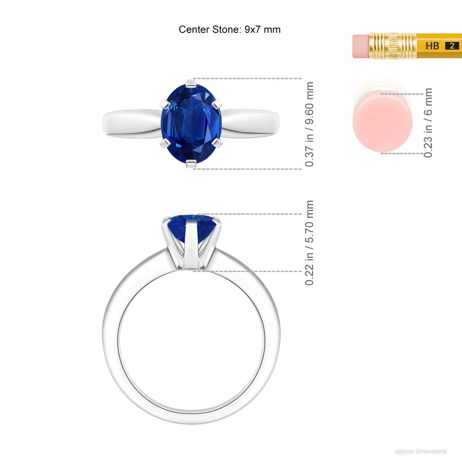 9x7mm AAA Tapered Shank Oval Solitaire Sapphire Ring in P950 Platinum ruler