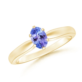 6x4mm AAA Tapered Shank Oval Solitaire Tanzanite Ring in Yellow Gold