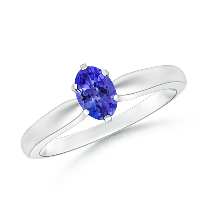 6x4mm AAAA Tapered Shank Oval Solitaire Tanzanite Ring in P950 Platinum