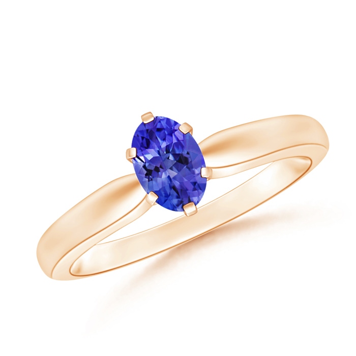 6x4mm AAAA Tapered Shank Oval Solitaire Tanzanite Ring in Rose Gold