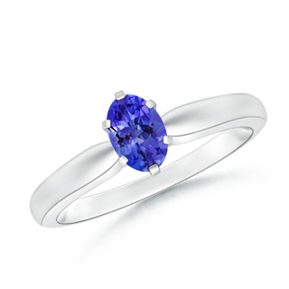 6x4mm AAAA Tapered Shank Oval Solitaire Tanzanite Ring in White Gold