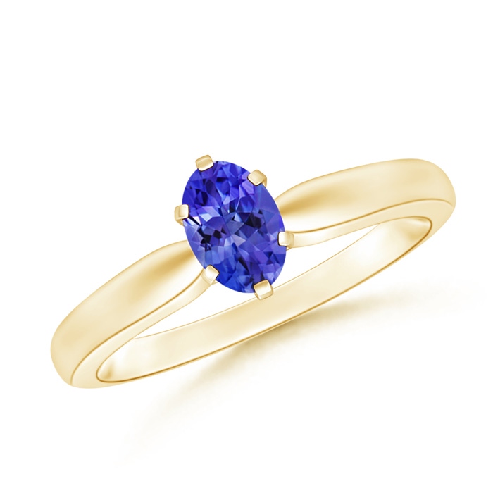 6x4mm AAAA Tapered Shank Oval Solitaire Tanzanite Ring in Yellow Gold