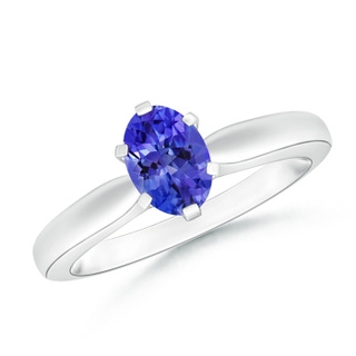 7x5mm AAA Tapered Shank Oval Solitaire Tanzanite Ring in White Gold