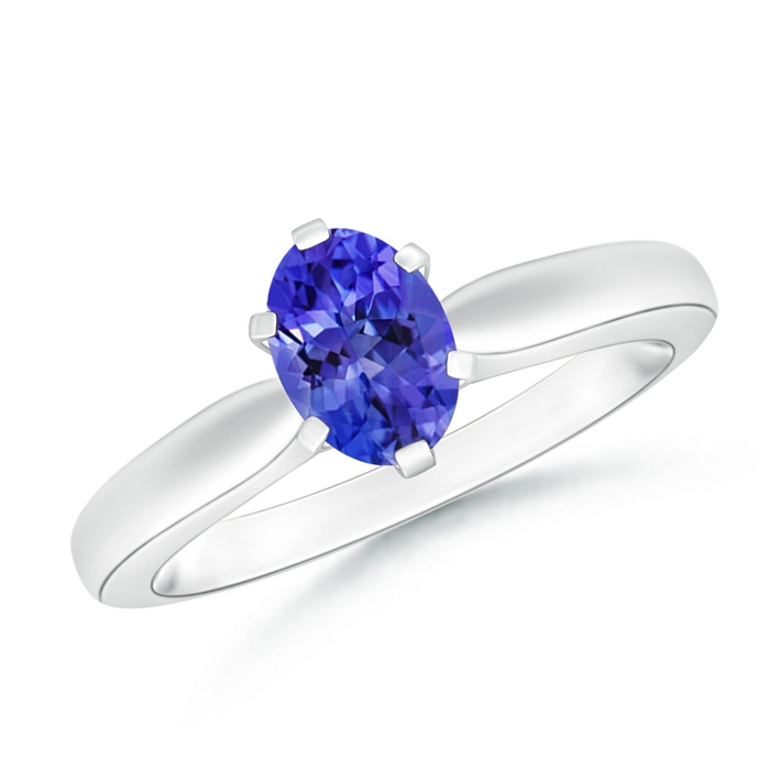 7x5mm AAA Tapered Shank Oval Solitaire Tanzanite Ring in White Gold 