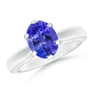 9x7mm AAA Tapered Shank Oval Solitaire Tanzanite Ring in P950 Platinum