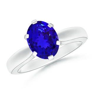 9x7mm AAAA Tapered Shank Oval Solitaire Tanzanite Ring in P950 Platinum