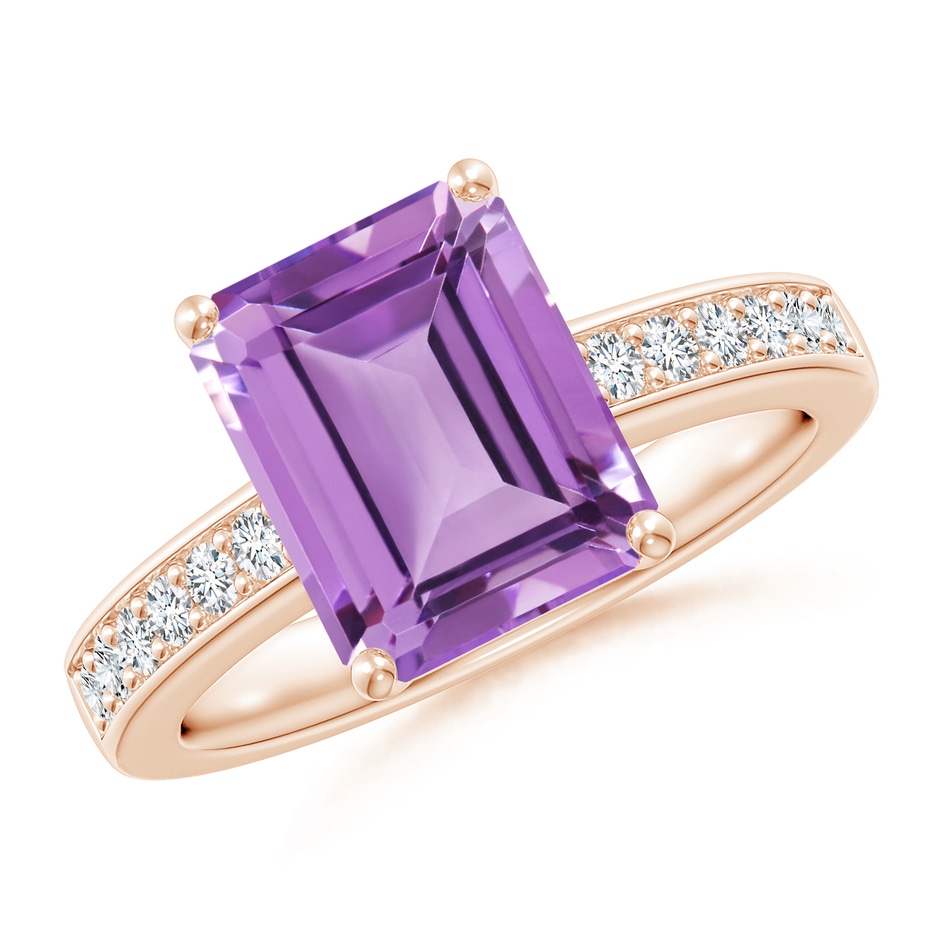 10x8mm A Octagonal Amethyst Cocktail Ring with Diamonds in Rose Gold 