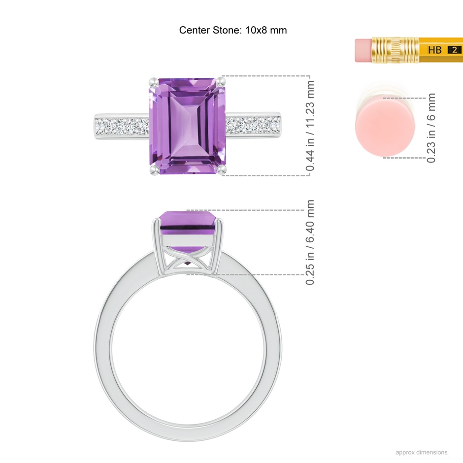 10x8mm A Octagonal Amethyst Cocktail Ring with Diamonds in White Gold ruler