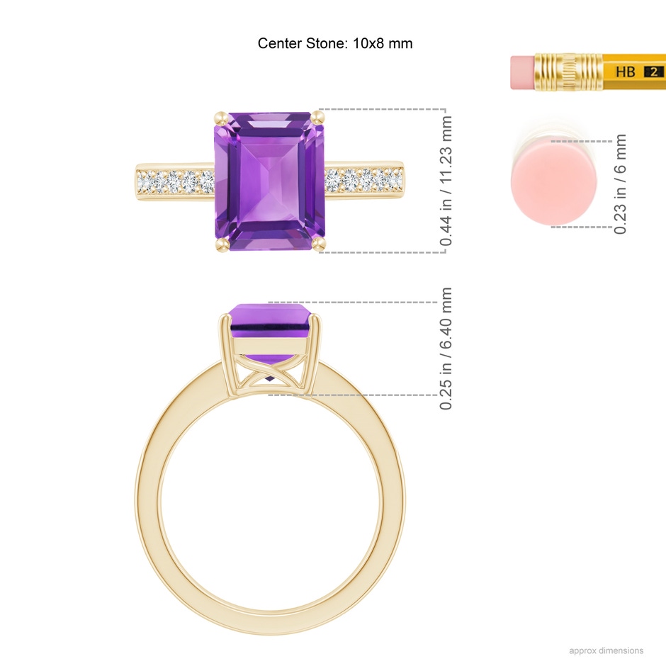 10x8mm AA Octagonal Amethyst Cocktail Ring with Diamonds in Yellow Gold ruler