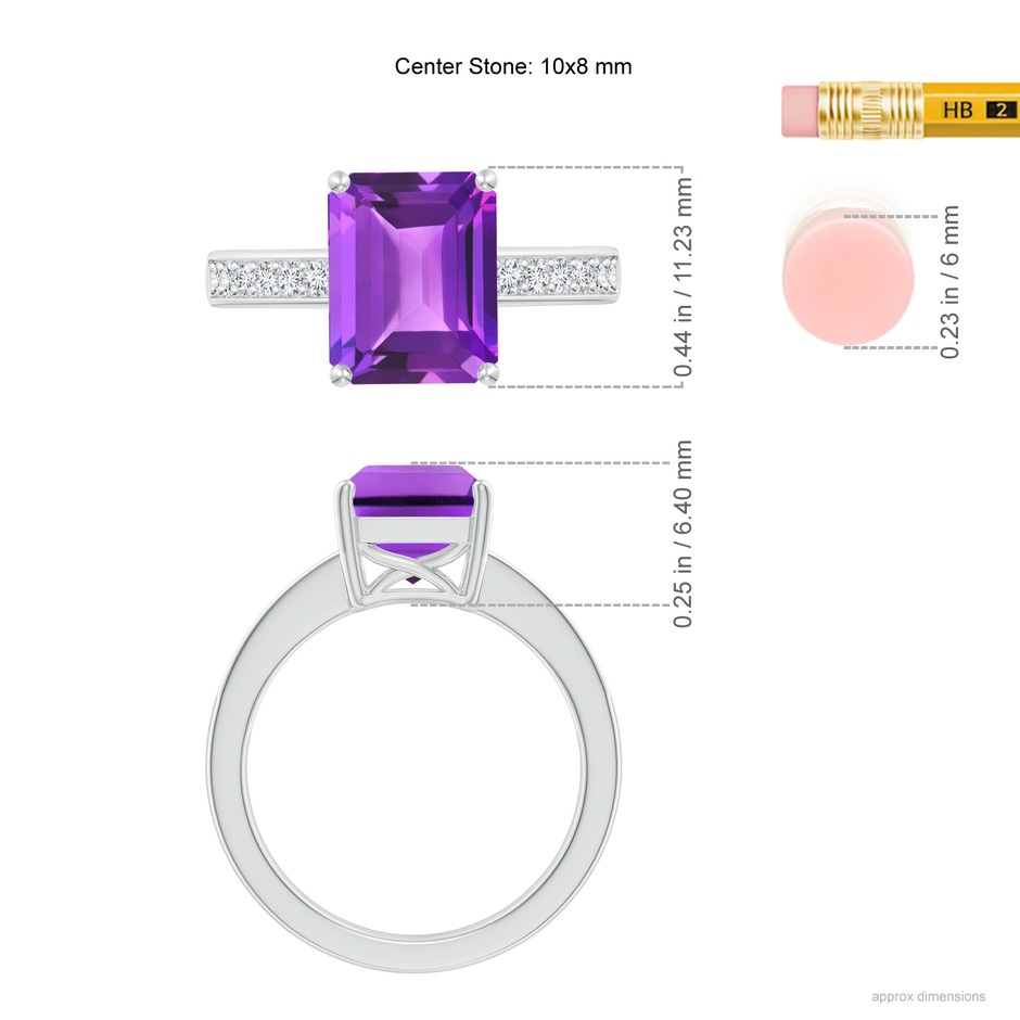 10x8mm AAA Octagonal Amethyst Cocktail Ring with Diamonds in White Gold Ruler
