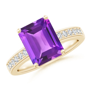 10x8mm AAA Octagonal Amethyst Cocktail Ring with Diamonds in Yellow Gold