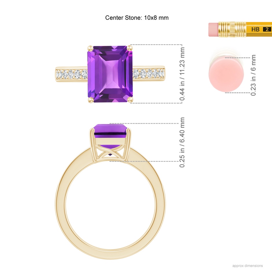 10x8mm AAA Octagonal Amethyst Cocktail Ring with Diamonds in Yellow Gold Ruler