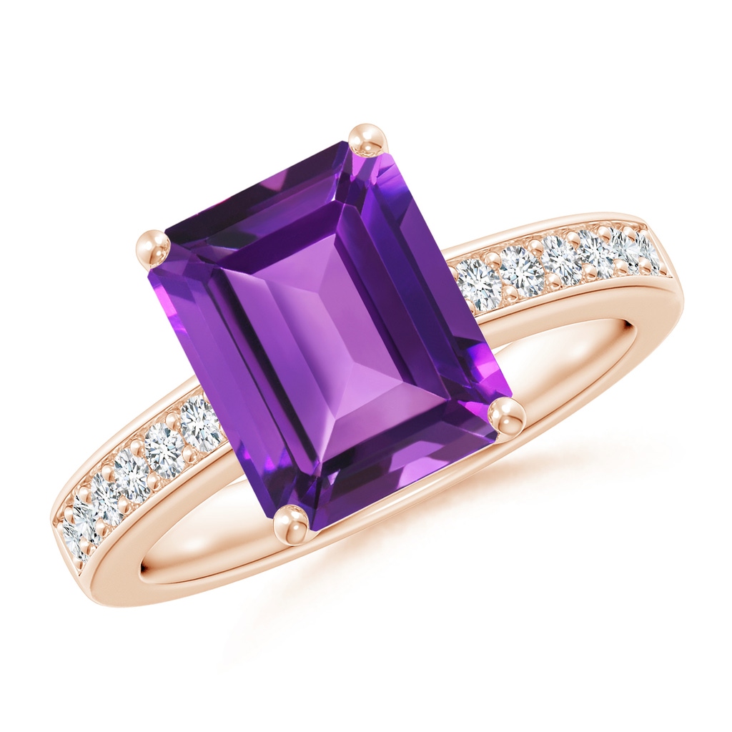 10x8mm AAAA Octagonal Amethyst Cocktail Ring with Diamonds in Rose Gold