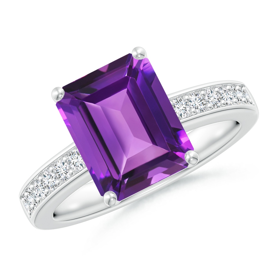 10x8mm AAAA Octagonal Amethyst Cocktail Ring with Diamonds in White Gold 