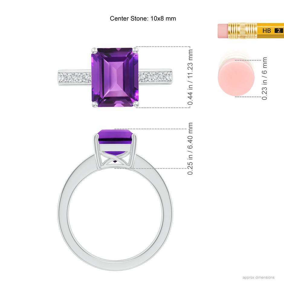 10x8mm AAAA Octagonal Amethyst Cocktail Ring with Diamonds in White Gold ruler