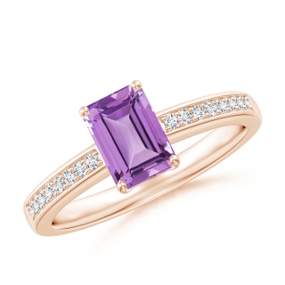 7x5mm A Octagonal Amethyst Cocktail Ring with Diamonds in Rose Gold