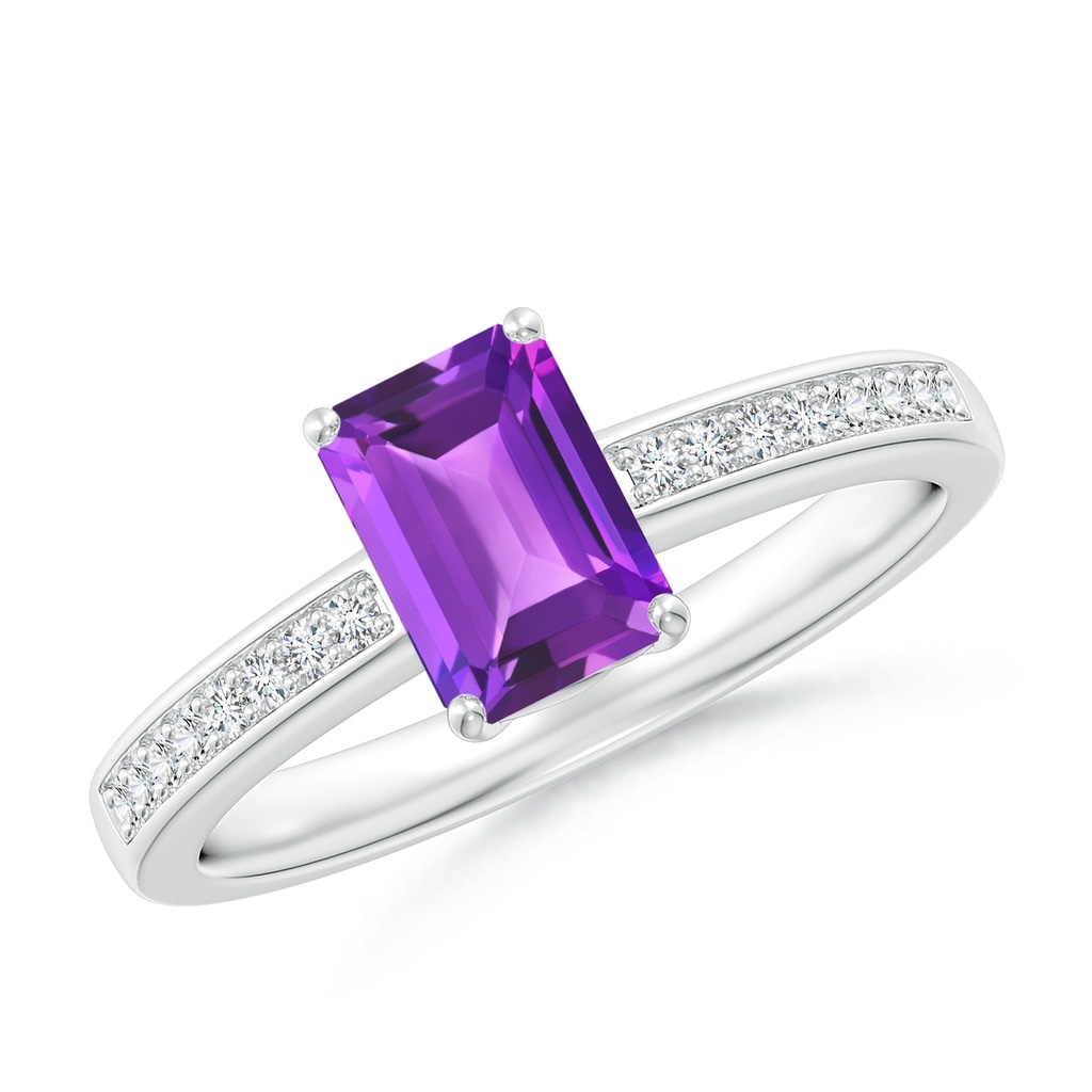 7x5mm AAA Octagonal Amethyst Cocktail Ring with Diamonds in White Gold