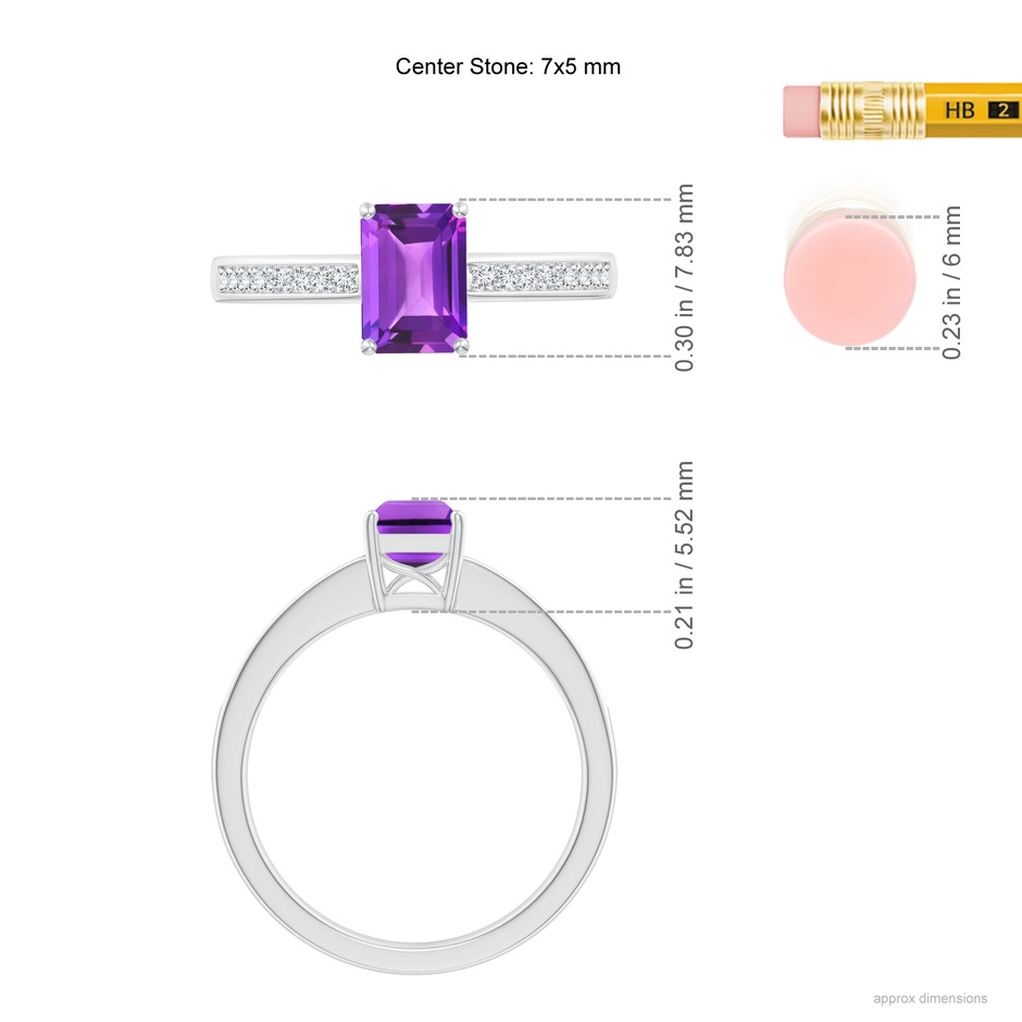 7x5mm AAA Octagonal Amethyst Cocktail Ring with Diamonds in White Gold Ruler