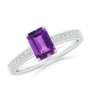 7x5mm AAAA Octagonal Amethyst Cocktail Ring with Diamonds in White Gold
